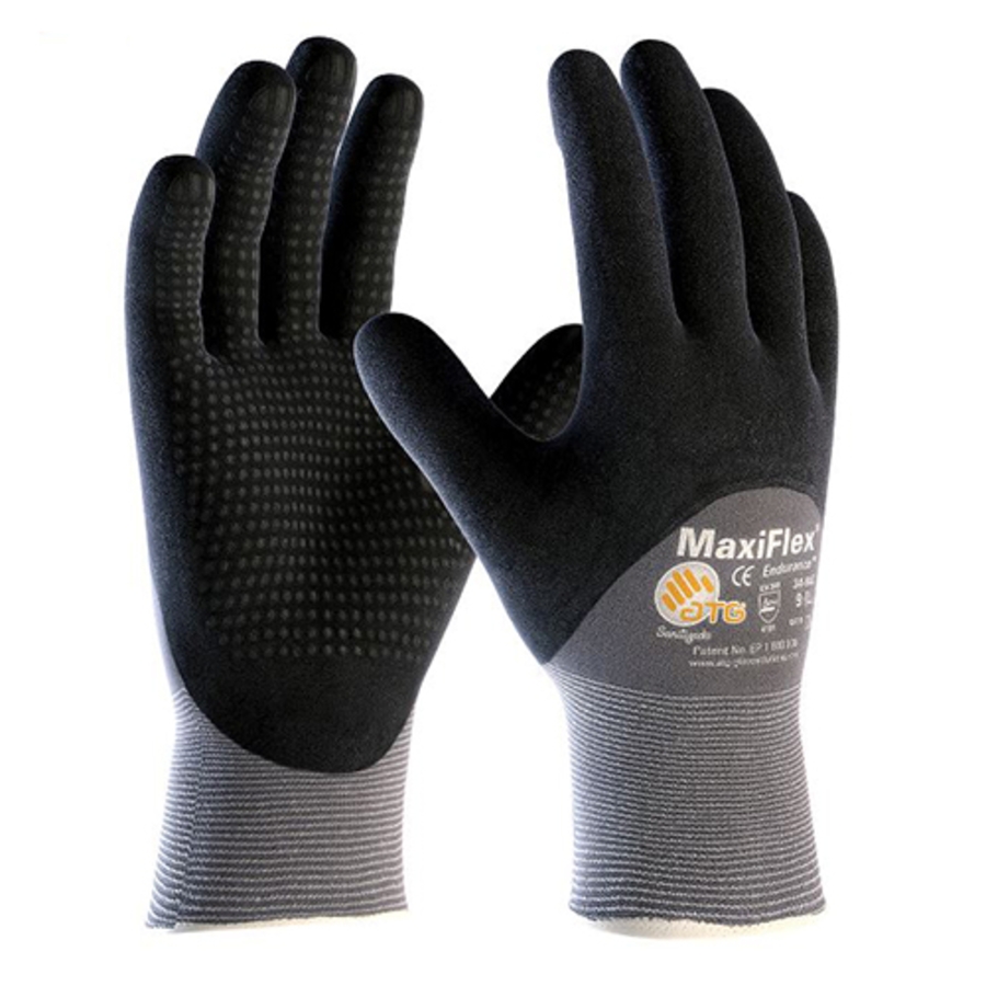 MaxiFlex Endurance Nylon Gloves w/Three-Quarter Dotted Micro-Foam Nitrile Palm Coating, 34-845, Black/Gray, Large