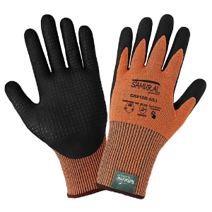 Samurai Glove Touchscreen Compatible UHMWPE Cut Resistant Gloves w/Dotted Foam Nitrile Palm Coating, CR815D, Black/Hi-Vis Orange