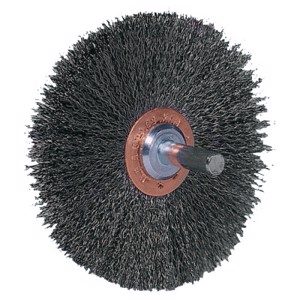 Wide Face Stem-Mounted Crimped Wire Wheel, 17637, 3" Diameter, 0.008" Stainless Steel Fill, 1/4" Stem