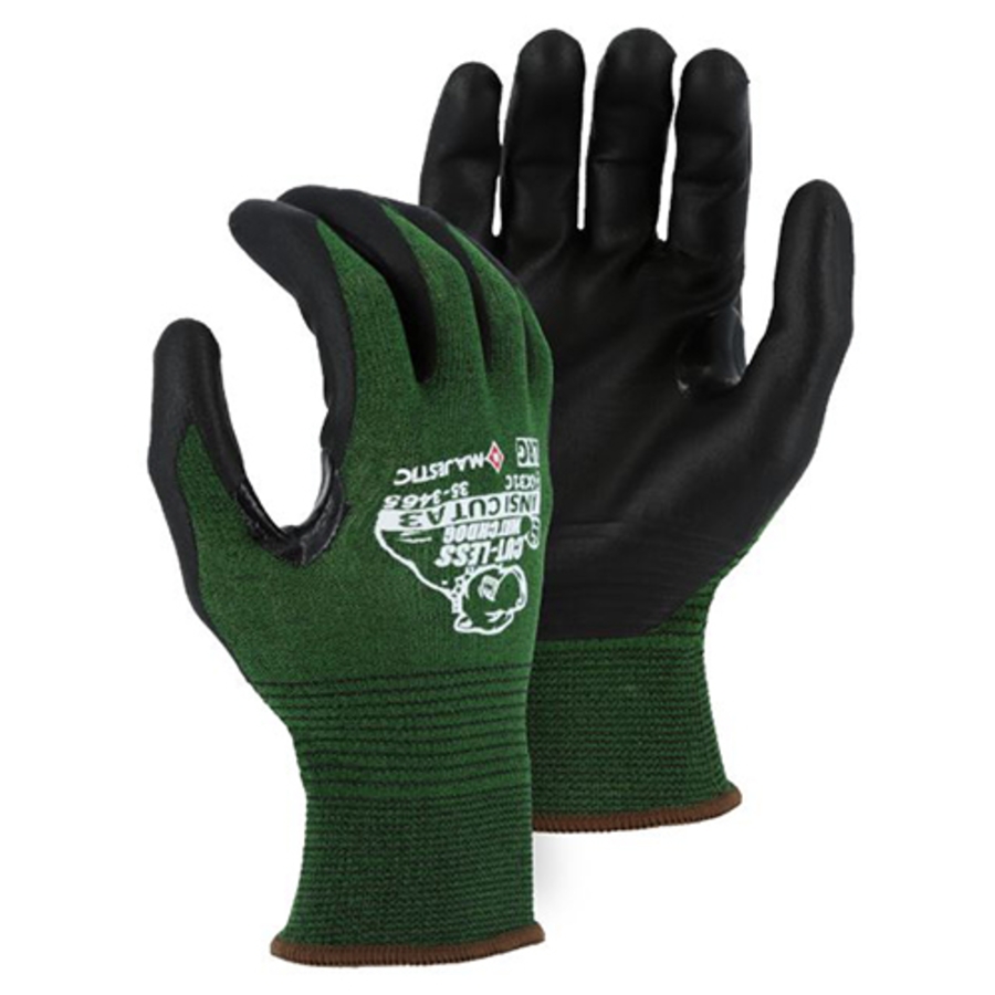 Cut-Less Watchdog Touchscreen Compatible KorPlex Knit Cut Resistant Gloves w/Bi-Polymer Palm Coating, 35-3465, Black/Green