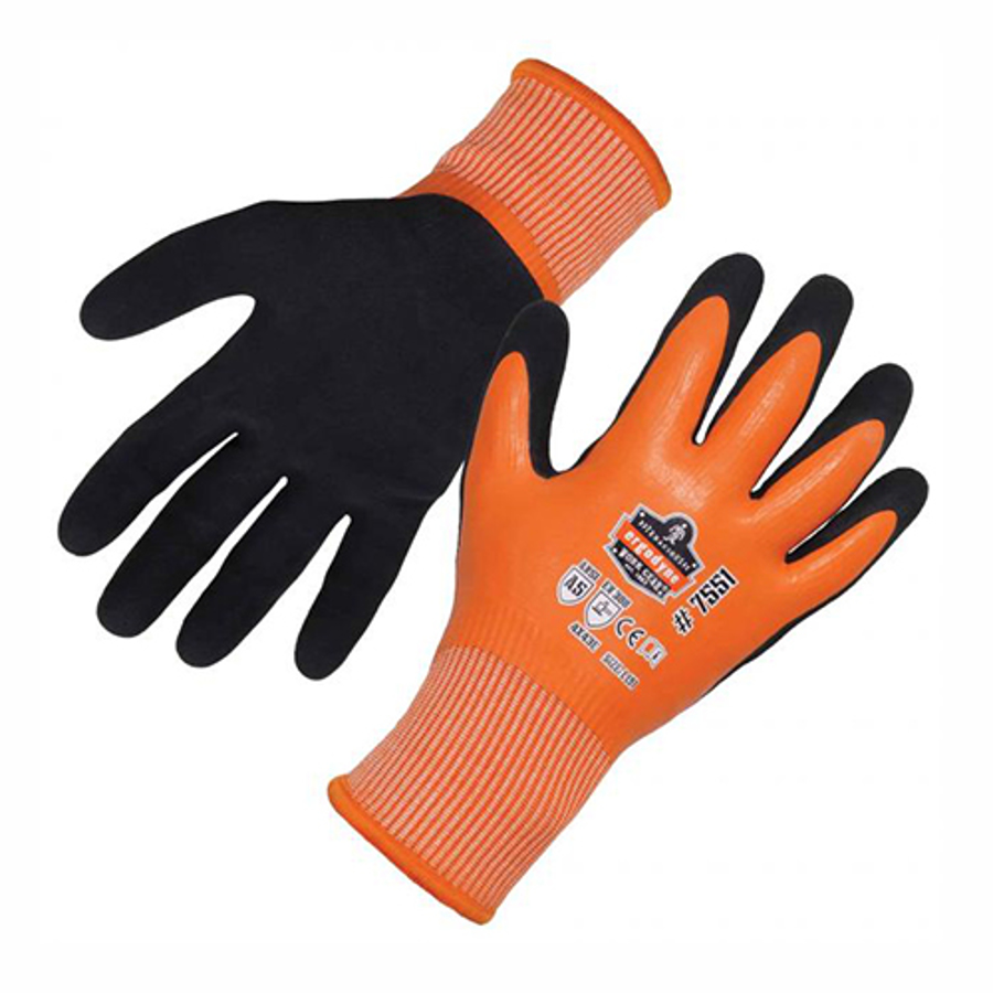 ProFlex HPPE Cut Resistant Winter Work Gloves w/Fully Dipped Latex & Nitrile Palm Coatings, 7551, Black/Orange