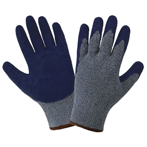 Cotton/Polyester Gloves w/Rubber Palm Coating, 300E, Blue/Gray