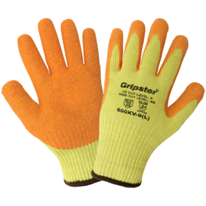 Gripster Aralene Cut Resistance Gloves w/Rubber Palm Coating, 600KV, Cut A6, Hi-Vis Orange/Yellow