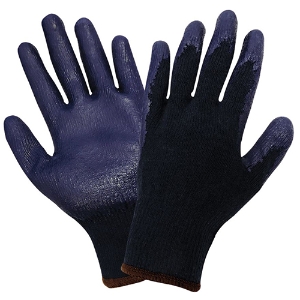 Medium Weight Cotton/Polyester String Knit Gloves w/Rubber Latex Palm Coating, S988, Navy