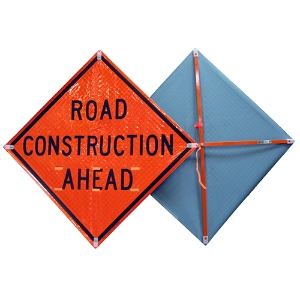 Road Construction Ahead Roll-Up Sign, 26048-EFO-HF-RCOA, 48" X 48"