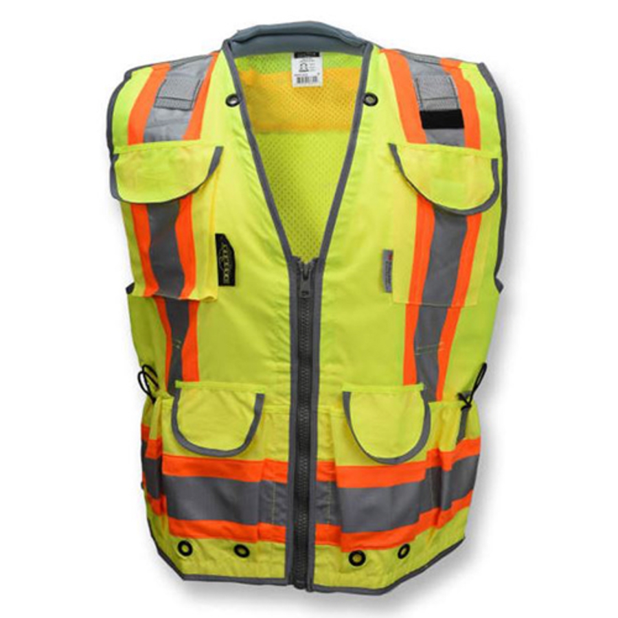 Class 2 Heavy Duty Woven Two-Tone Engineer Vest, SV55-2ZGD, Hi-Vis Green, X-Large