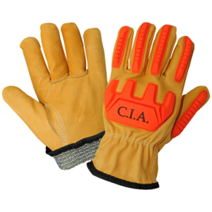 C.I.A. Grain Cowhide Leather Cut, Impact & Flame Resistant Gloves, CIA3200, Orange/Yellow