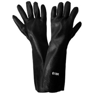 Economy PVC Coated Solvent Resistant Gloves, 618R, Black, One Size