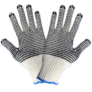 Medium Weight Cotton/Polyester String Knit Gloves w/PVC Dotting, S65D2BW, White