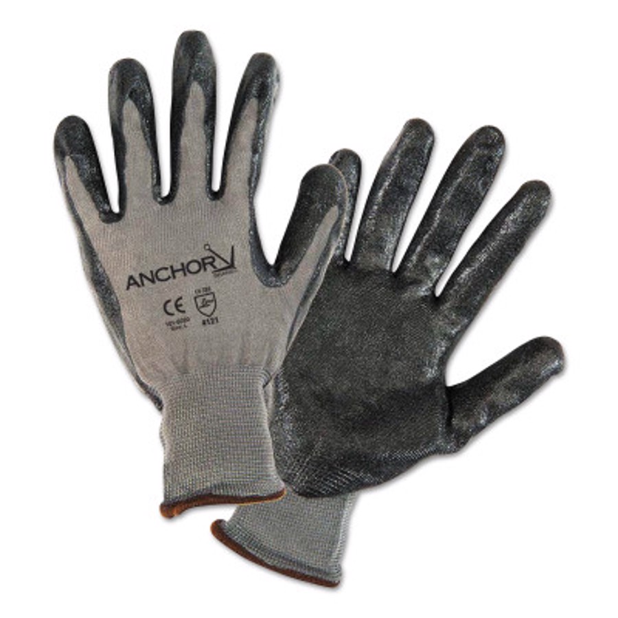 Nylon Knit Gloves w/Nitrile Palm Coating, 101-6020, Black/Gray