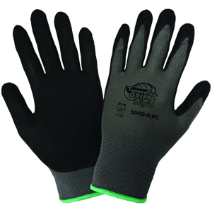 Tsunami Grip Nylon Gloves w/Nitrile Palm Coating, 500G, Cut A1, Black/Gray