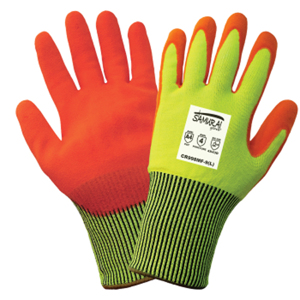 Samurai Glove UHMWPE Cut Resistant Gloves w/Double-Dipped Nitrile Palm Coating, CR998MF, Cut A5, Hi-Vis Green/Hi-Vis Orange