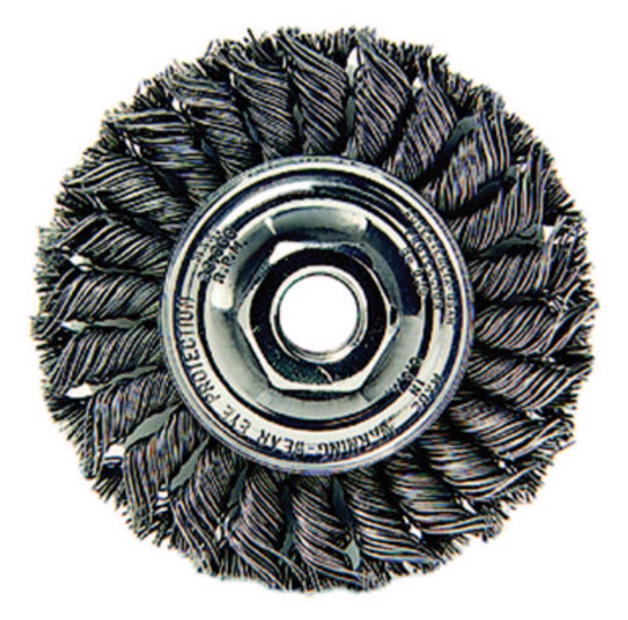 Standard Twist Knot Wire Wheel, 13120, 4" Diameter, 0.020" Steel Fill, 5/8"-11 Arbor Thread