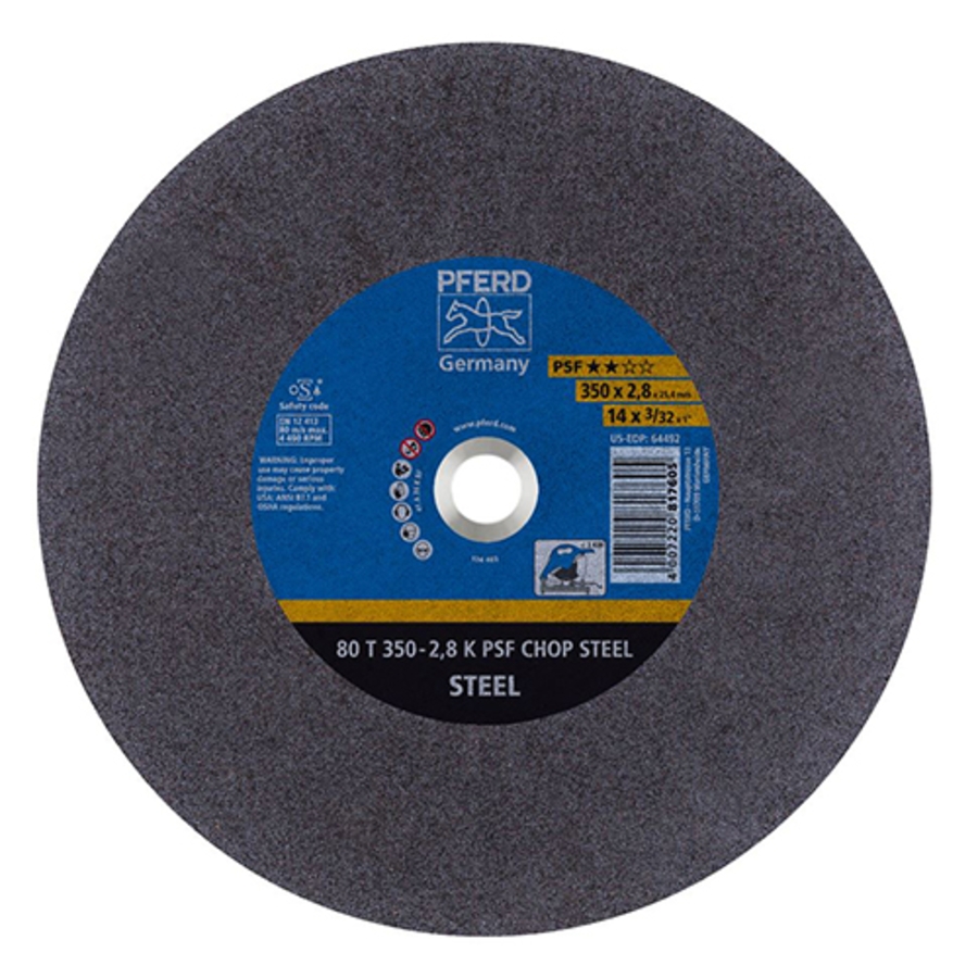 Large Diameter Chop Saw Cut-Off Wheel, 64492, 14" Diameter, 7/64" Thickness, 1" Arbor