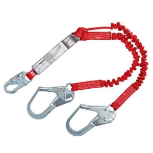 Pro Pack 100% Tie-Off Elastic Shock Absorbing Lanyard, 1342125, Twin-Leg, 6', Red