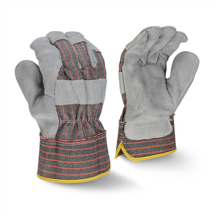 Economy Shoulder Split Cowhide Leather Palm Gloves, RWG3103G, Gray/Red, Large