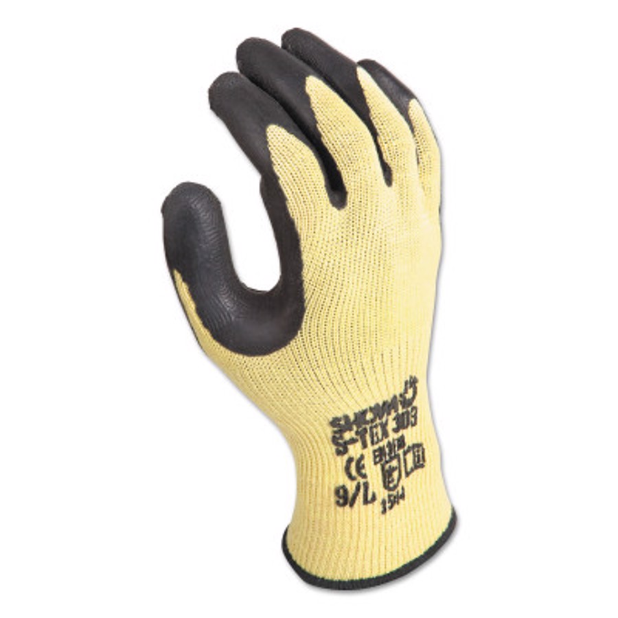 Kevlar/Polyester/Stainless Steel Cut Resistant Gloves w/Natural Rubber Palm Coating, S-TEX303, Cut A8, Yellow/Black