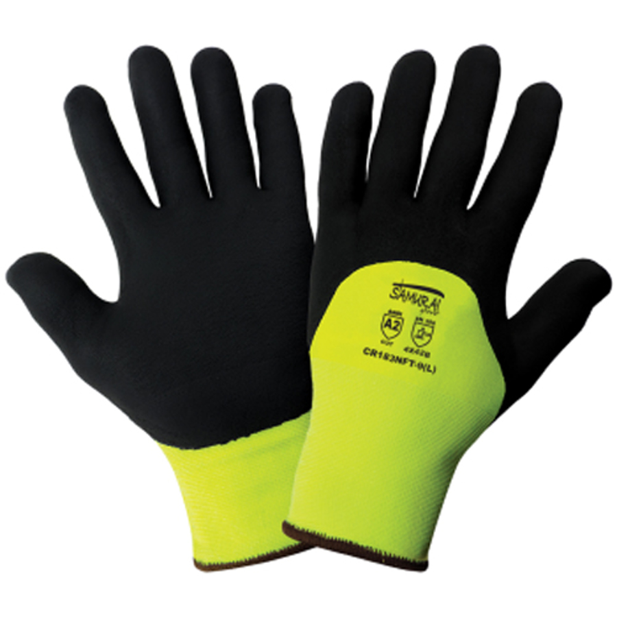 Samurai Glove UHMWPE Cut Resistant Gloves w/Three-Quarter Dipped Nitrile Coating, CR183NFT, Cut A2, Black/Hi-Vis Green