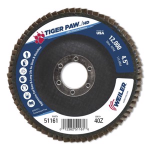 Tiger Paw HD Flap Disc, 51161, Type 27, 4-1/2" Diameter, 7/8" Arbor, 40 Grit