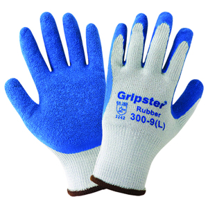 Gripster Polyester Gloves w/Rubber Palm Coating, 300, Cut A1/A2, Blue/White
