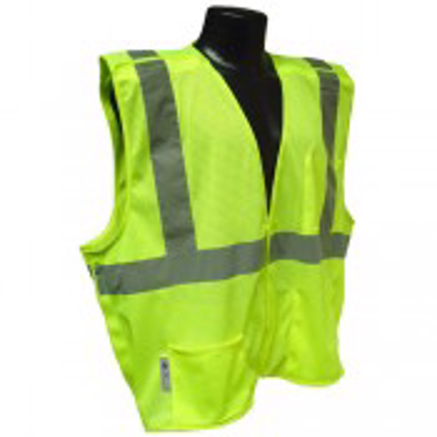 Class 2 Economy Polyester Mesh Breakaway Safety Vest, SV4, Hi-Vis Green, 3X-Large