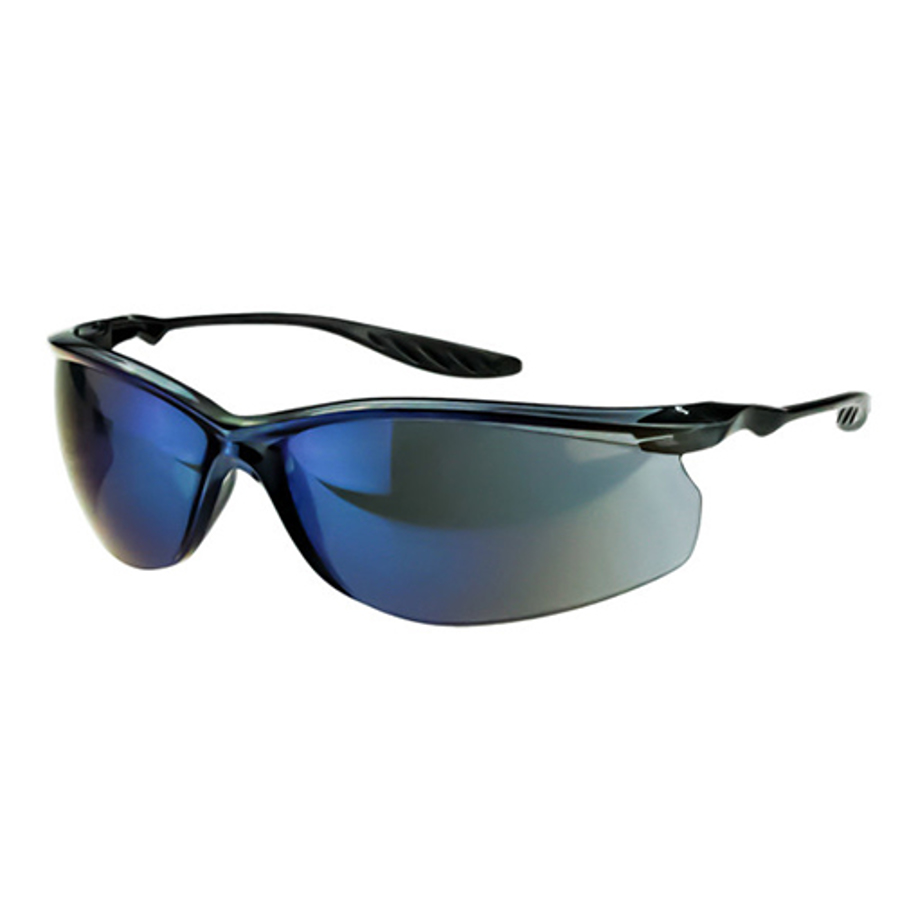 24Seven Safety Glasses, 3748, Blue Mirror Lens, Hard Coat, Black Frame