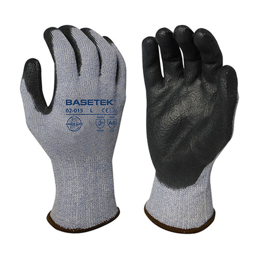 Basetek HDPE Cut Resistant Gloves w/Polyurethane Palm Coating, 02-015, Black/Gray