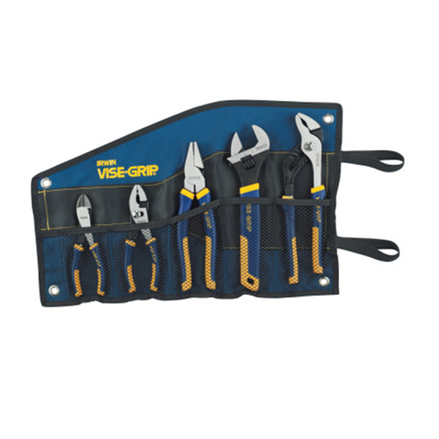 5 Piece ProPlier Set, Slip Joint, Lineman Plier, Adj. Wrench, Groove Joint,Tray, Bag
