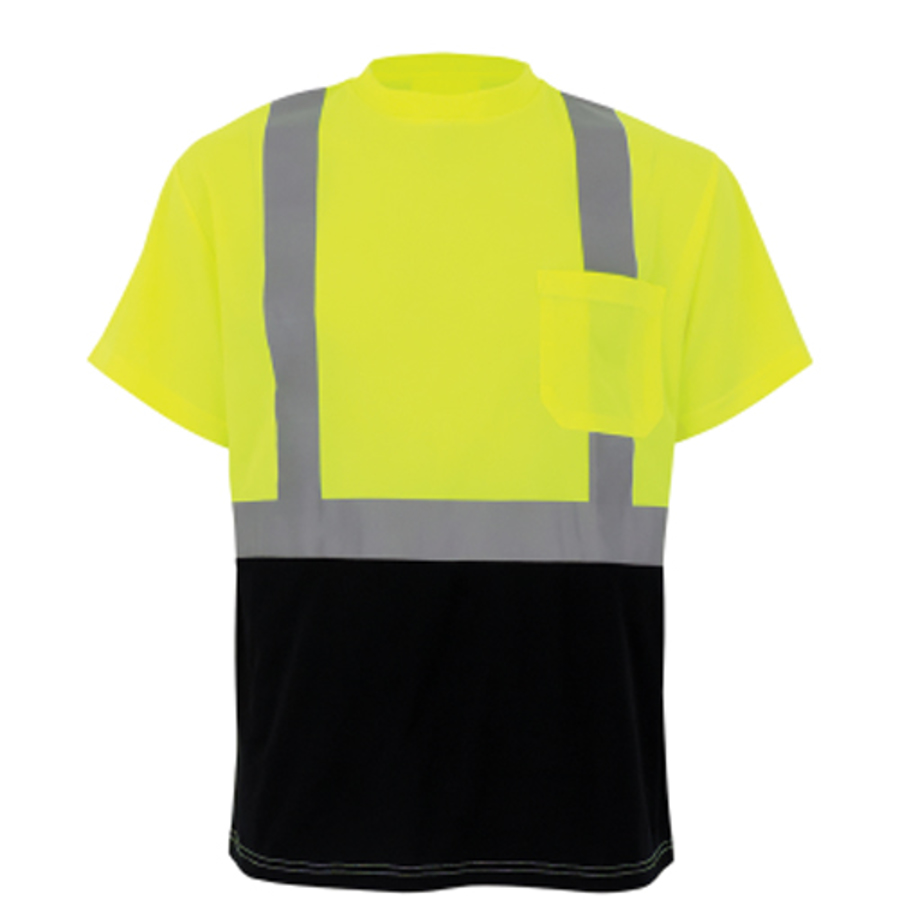 Class 2 Short Sleeve Shirt w/Black Bottom, GLO-007B, Hi-Vis Green