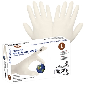 Powder-Free Disposable Rubber Latex Gloves, 305PF, Natural