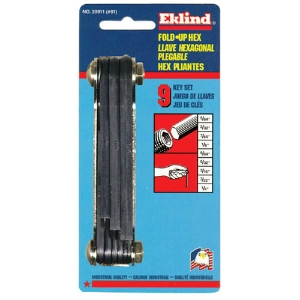 Inch Fold-Up Hex Key Sets, 9 per fold-up, Ball Hex Tip, Inch, Medium