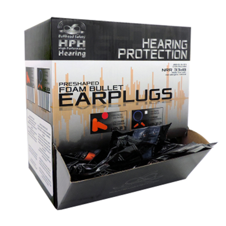 Bullhead Safety Disposable Earplugs, HP-F1, Orange, Uncorded, 33 dB