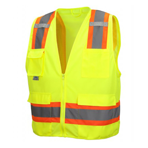 Class 2 Self-Extinguishing Solid & Mesh Polyester Safety Vest, RVZ2410SE, Hi-Vis Green