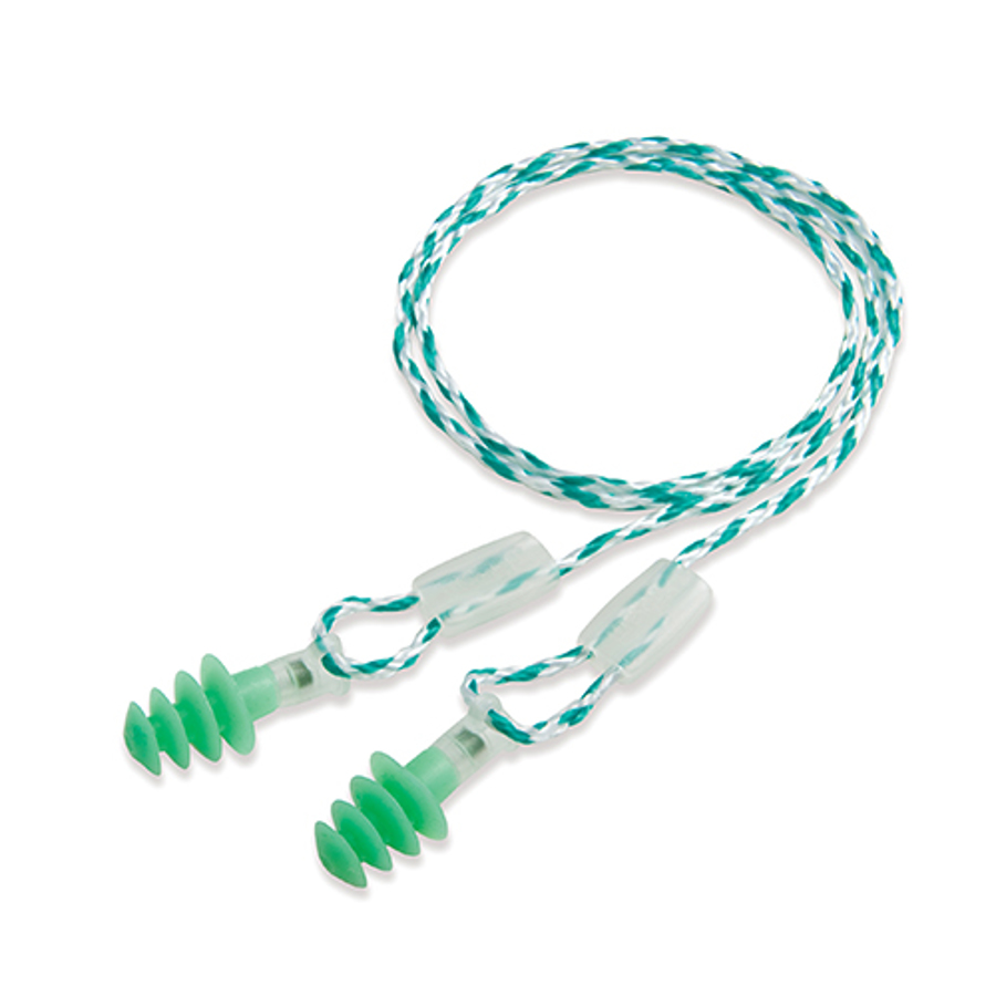 Clarity Reusable Earplugs, TPE, Clear/Green, Corded