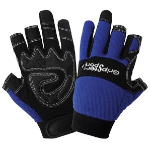 Gripster Sport Spandex Mechanics Gloves w/Synthetic Leather Palms, SG9001NF, Black/Blue