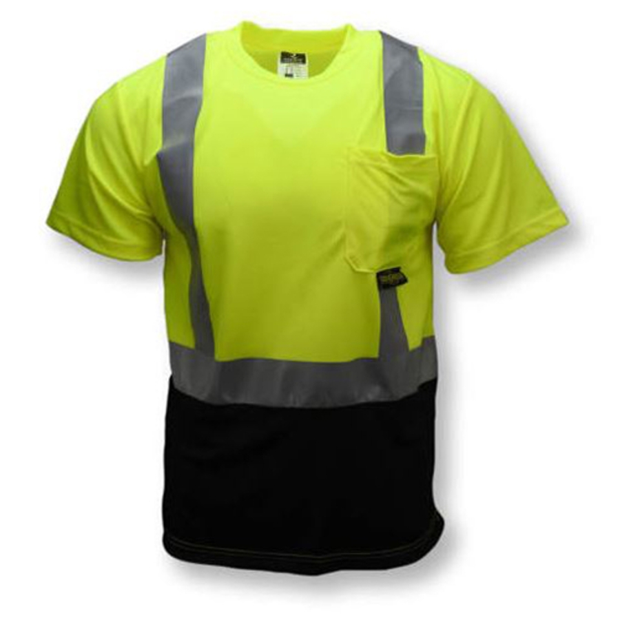 Class 2 Short Sleeve Shirt w/Black Bottom, ST11B-2PGS, Hi-Vis Green