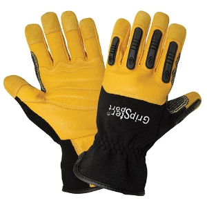 Gripster Sport Spandex Mechanics Gloves w/Premium Goatskin Leather Palms & TPU Impact Protection, SG2008SC, Black/Yellow