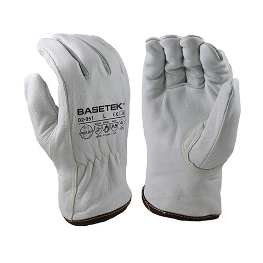 Basetek Goatskin Leather Cut & Flame Resistant Drivers Gloves, 02-051, White