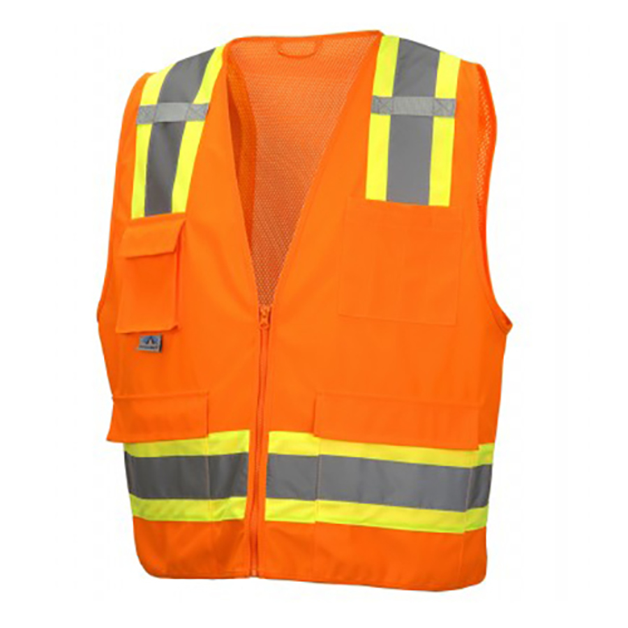 Class 2 Self-Extinguishing Polyester Soild & Mesh Safety Vest, RVZ2420SE, Hi-Vis Orange