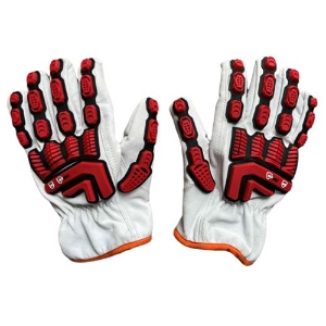 Goatskin Leather Cut & Impact Resistant Gloves, Black/Red/White