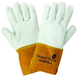 Premium Grain Goatskin MIG/TIG Welding Glove, 100MTG, Beige/Gold