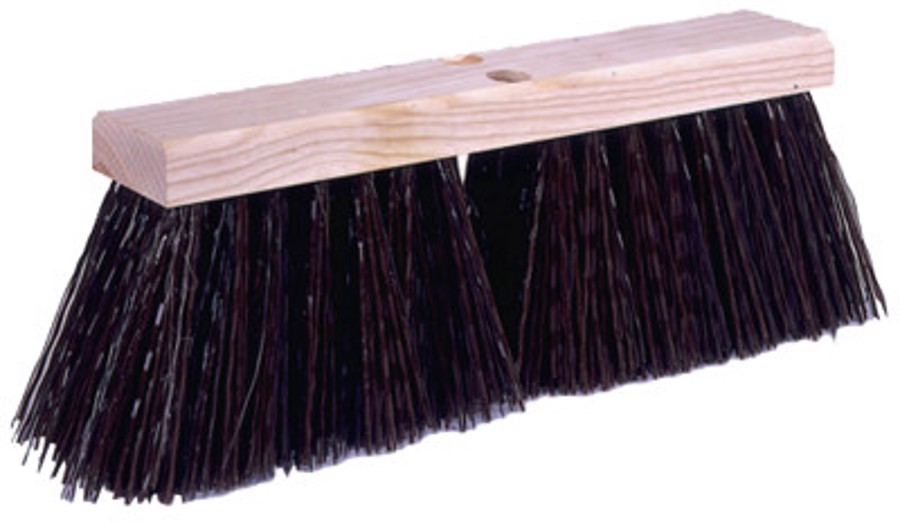 Street Brooms, 16 in Hardwood Block, 5 1/4 in Trim L, Brown Polypropylene Fill