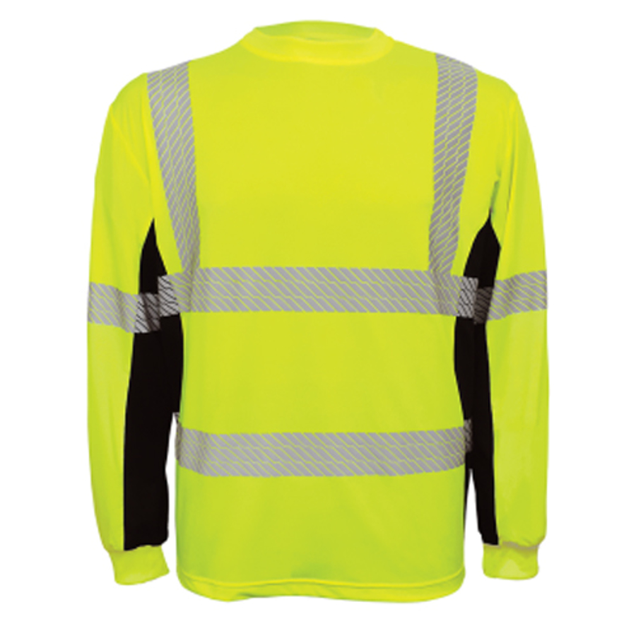 Class 3 Breathable Black Mesh Long Sleeve Shirt, GLO-225LS, Hi-Vis Yellow