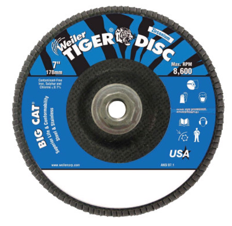 Tiger Big Cat High Density Abrasive Flap Disc, 50843, Type 27, 7" Diameter, 5/8"-11 Arbor