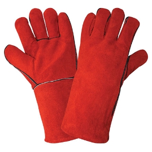 Economy Grade Split Cowhide Leather Welding Gloves, 1200E, Red, One Size