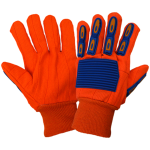Corded Cotton/Polyester Gloves w/Impact Protection, C18OCPB, Blue/Orange, One Size