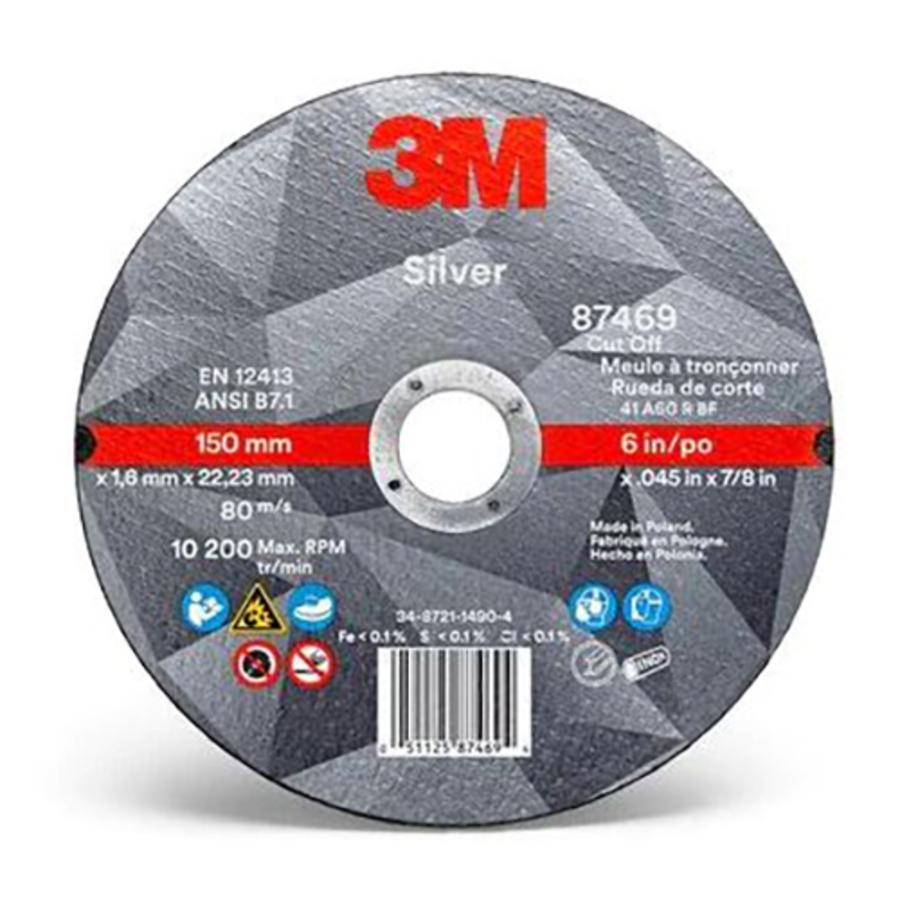 Silver Cut-Off Wheel, 87469, Type 1, 6" Diameter, 0.045" Thickness, 7/8" Arbor