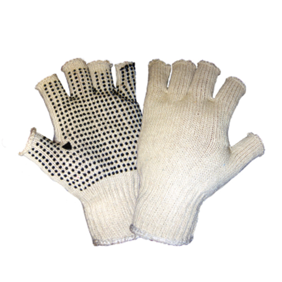 Economy Standard Weight Fingerless Cotton/Polyester Gloves w/PVC Dotting, S52NFD1, Natural, One Size