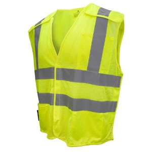Class 2 Economy Self-Extinguishing Breakaway Polyester Mesh Safety Vest, SV45-2ZGM, Hi-Vis Green