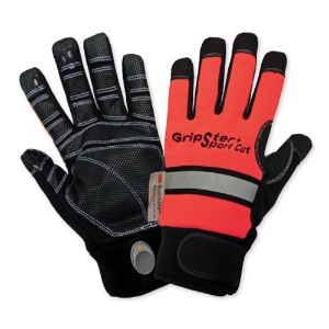 Gripster Aralene Cut Resistant Mechanics Gloves w/PU Dotted Synthetic Leather Palms, SG8800KEV, Black/Hi-Vis Orange